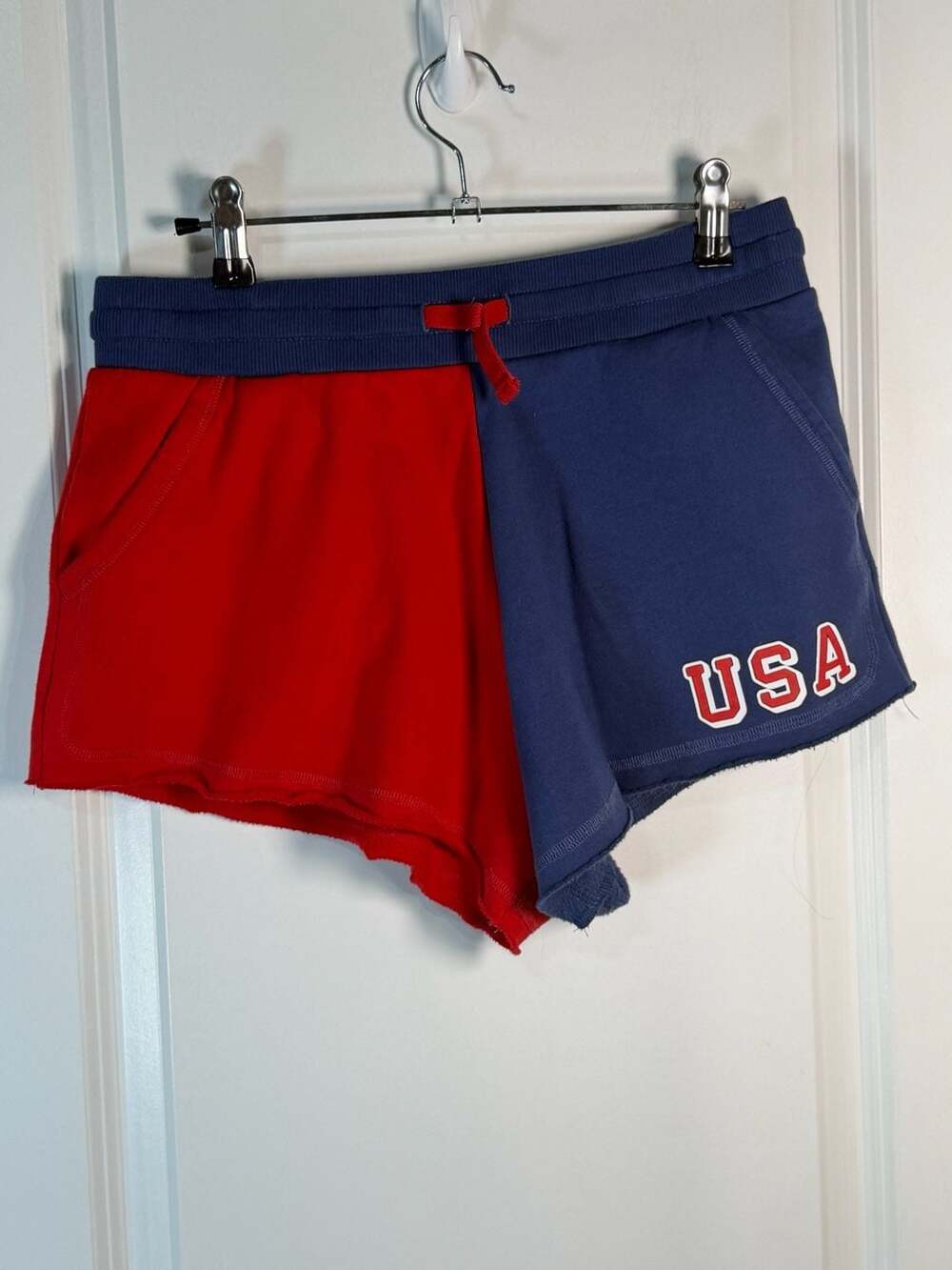 Modern Lux Red and Blue Colorblock USA Patch Lounge Shorts